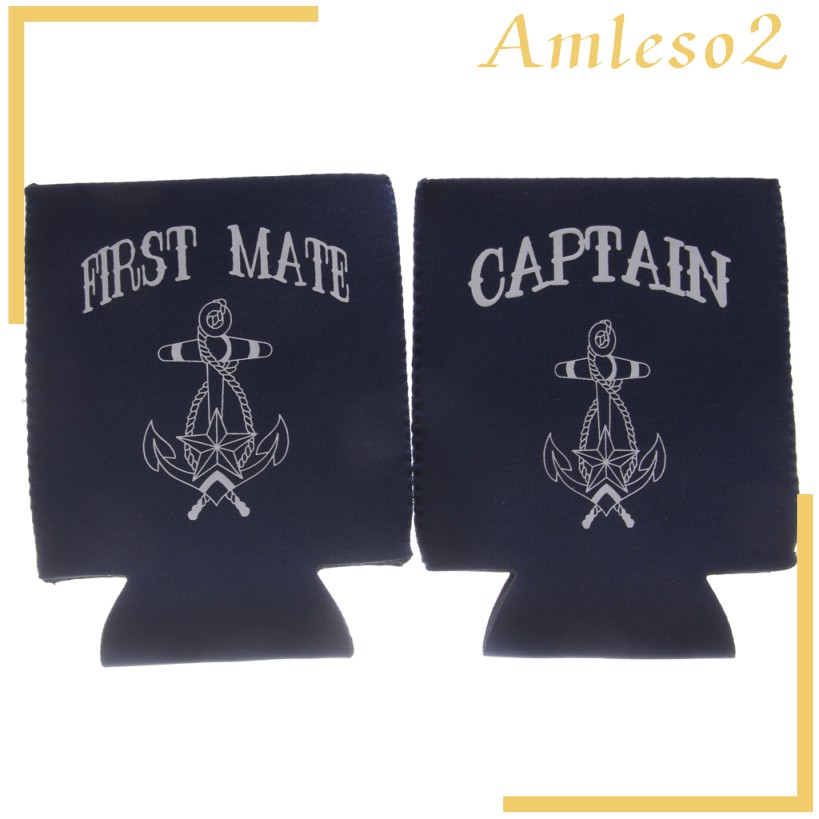2PCS Neoprene Bottle Cooler Beer Bottle Insulator CAPTAIN FIRST MATE