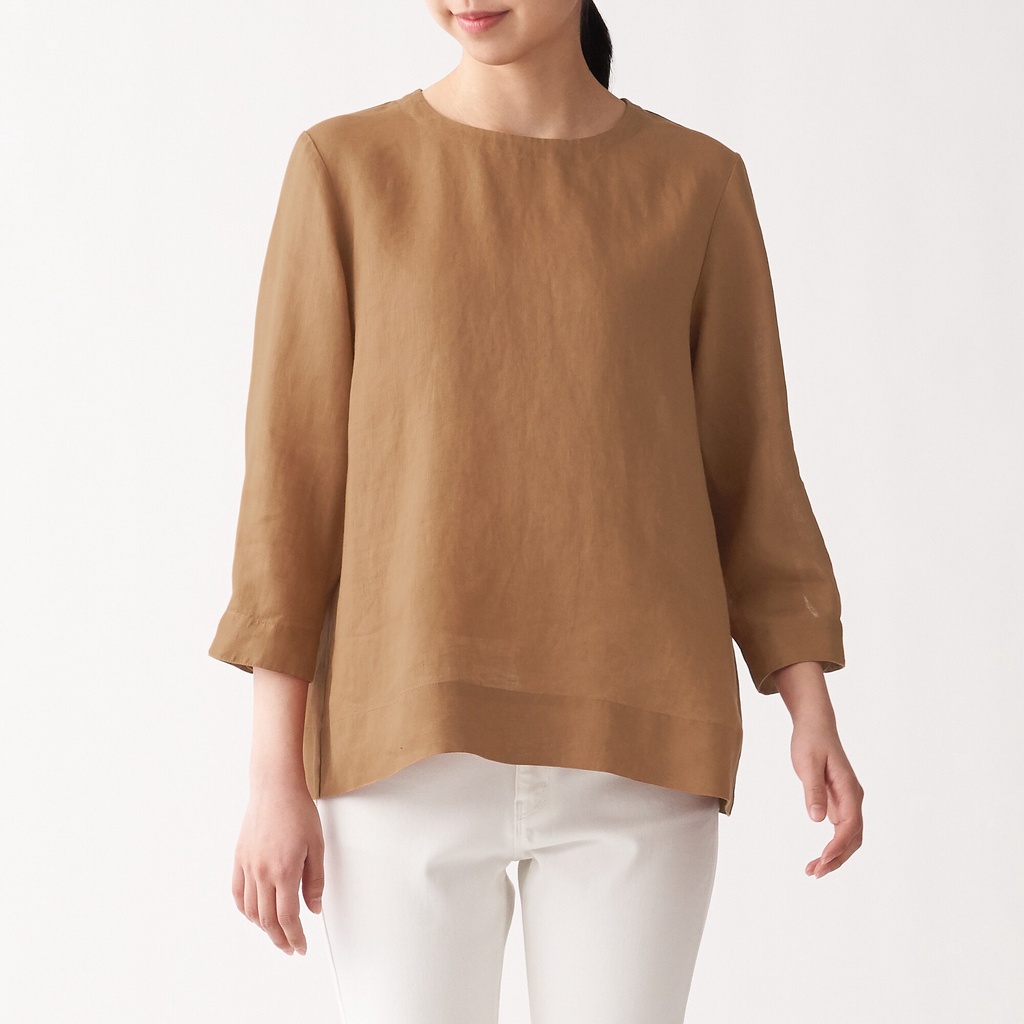 Muji Áo Kiểu Linen Hữu Cơ Washed