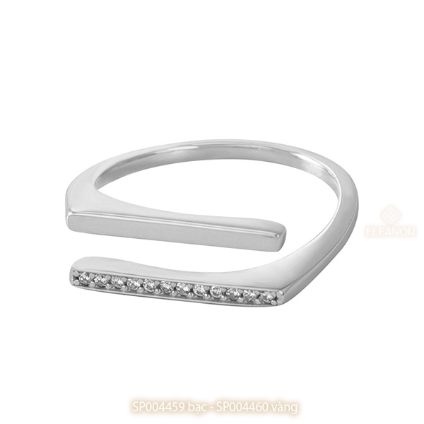 Nhẫn nữ hở bạc 925 Eleanor Accessories đính đá mặt thanh ngang basic phụ kiện trang sức 4459