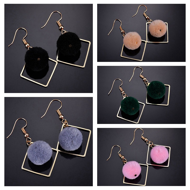 Hoa tai cục bông phối hình thoi độc đáo cho nữ