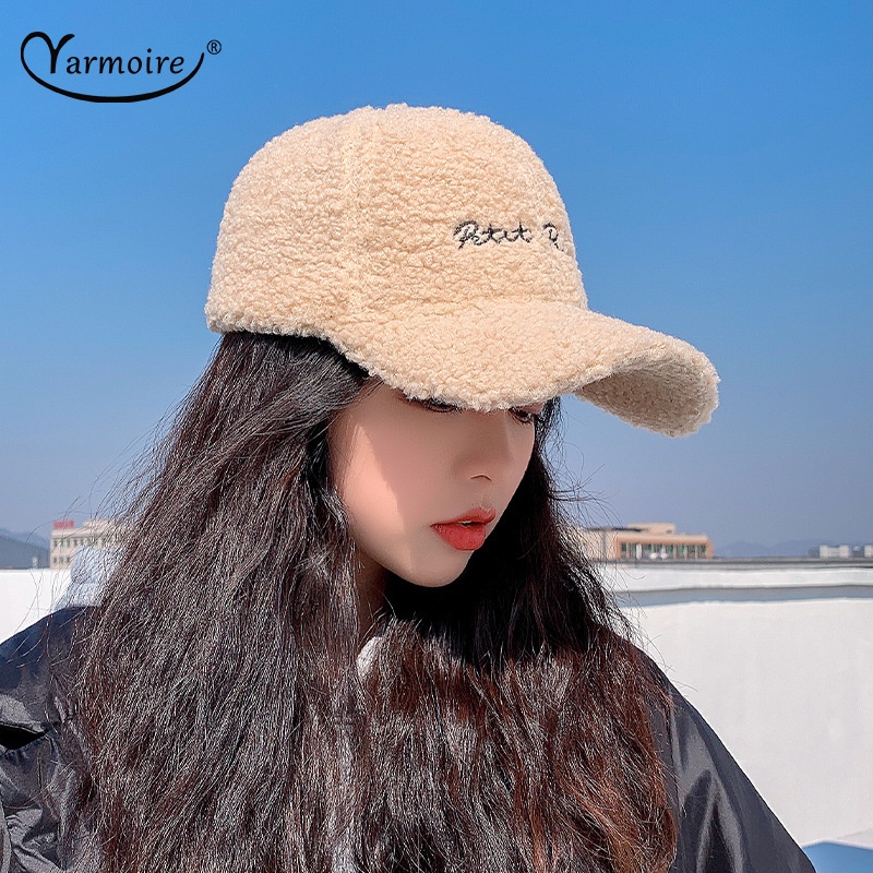 Mũ Lưỡi Trai Lông Cừu Dày Dặn Thêu Chữ Thời Trang Mùa Đông Cho Nữ