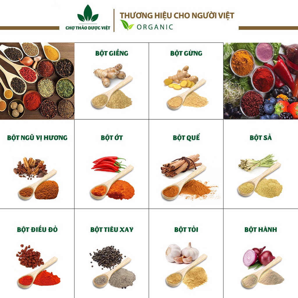Set 10 loại bột gia vị nấu ăn (Gia vị nhà bếp, tẩm ướp, tạo hương thơm cho món ăn) - Chợ Thảo Dược Việt