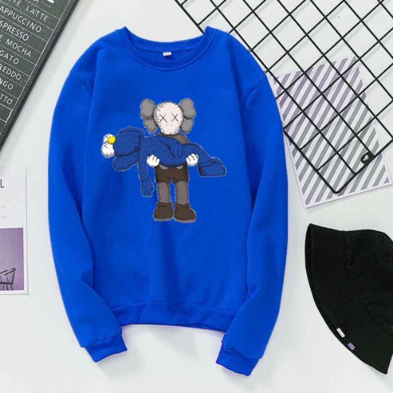 Áo Sweater cổ tròn in hình Kaws Sesame Street thời trang thu đông cho các cặp đôi