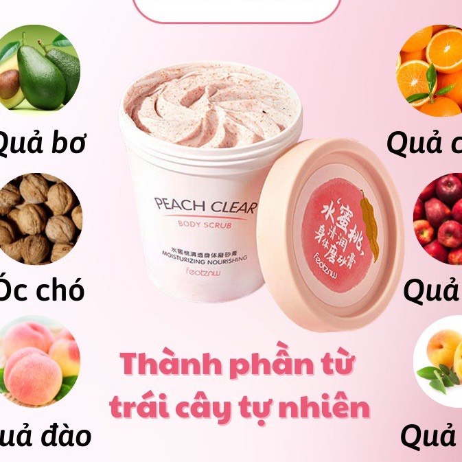 Tẩy tế bào chết đào Heyxi peach clear body scrub, tẩy da chết mặt tay chân body tẩy sạch sâu giúp da trắng sáng mịn màng