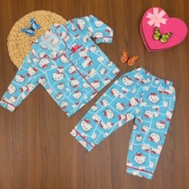 Bộ Pijama mặc nhà vải kate dáng dài nhiều hình cho bé gái từ 12 đến 32kg