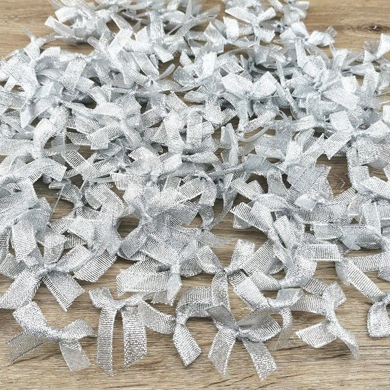 Set 200 nơ ruy băng kim tuyến lấp lánh bằng polyester rộng 4cm màu vàng/bạc dùng trang trí giáng sinh DIY