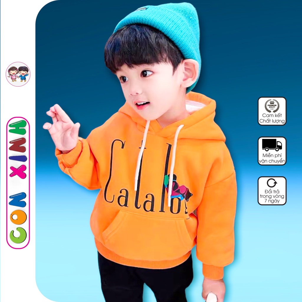 Áo khoác hoodie nỉ bé trai Con Xinh phom rộng hình in chữ CATALOG,thời trang thu đông cho trẻ em từ 4 đến 10 tuổi