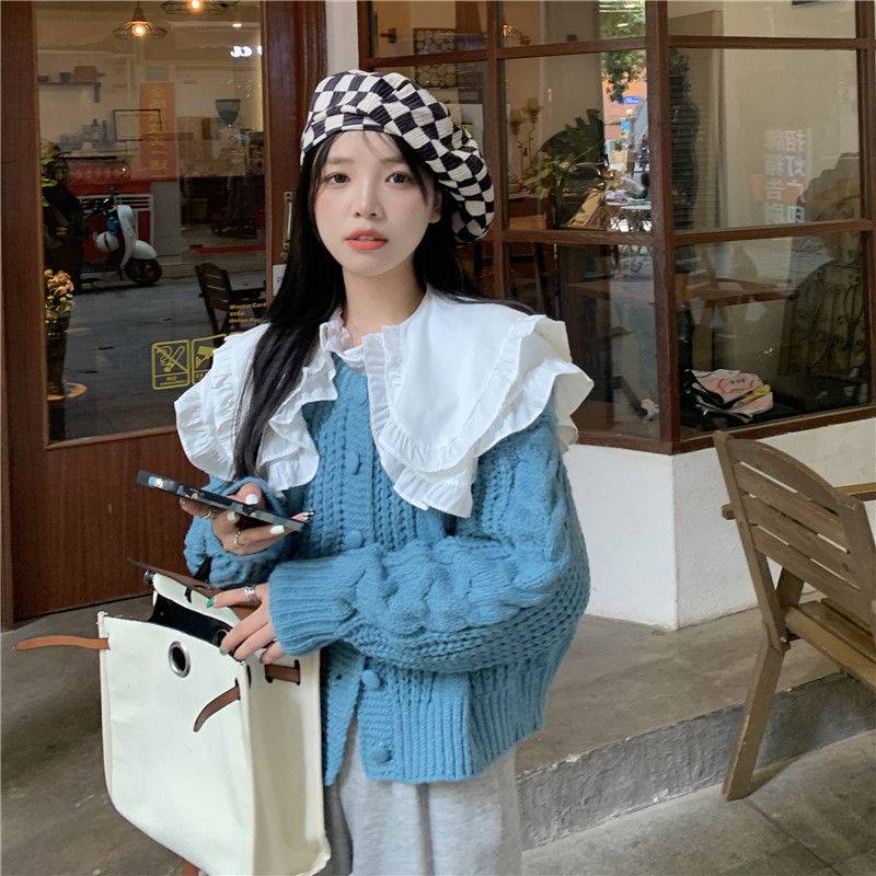 Áo Sweater Cổ Búp Bê Hai Lớp Dáng Rộng Dễ Phối Đồ