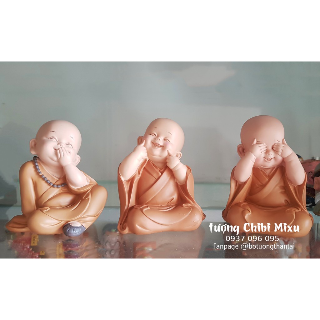 Bộ 03 tượng chú tiểu áo nâu - mẫu Tam Không 10cm | BigBuy360 - bigbuy360.vn