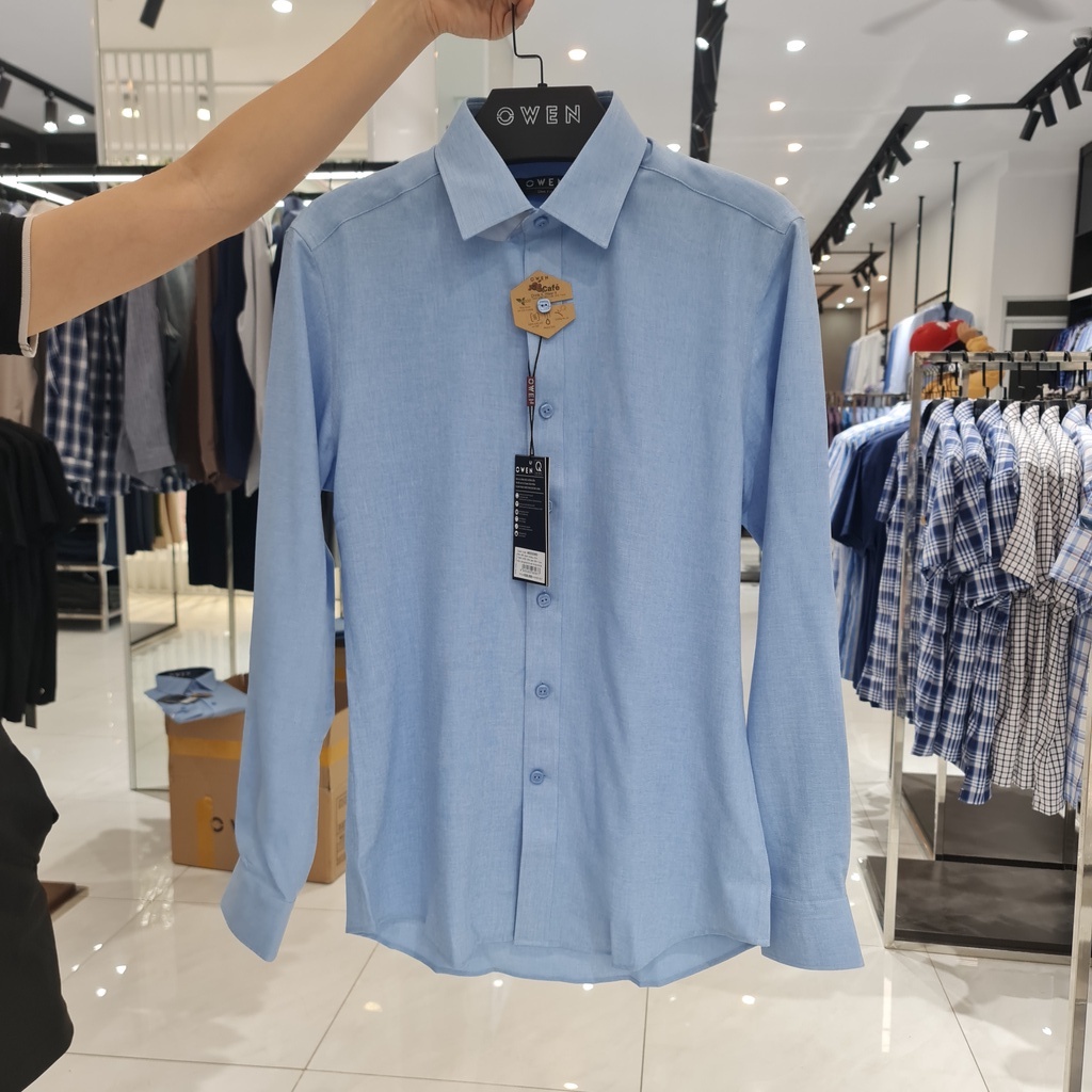 Áo Sơ Mi Nam Dài Tay Owen AS23335D Somi Công Sở Cao Cấp Màu Xanh Dobby Chìm Dáng Ôm Không Túi Vải Cafe Mềm Mát Khử Mùi | BigBuy360 - bigbuy360.vn