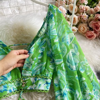 Set váy voan hoa hồng