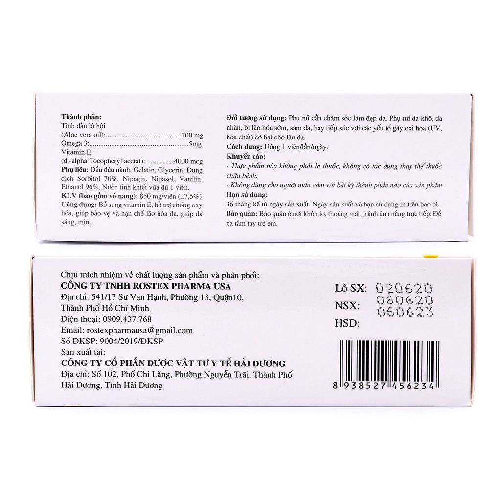Viên uống đẹp da Vitamin E, Omega 3, tinh dầu nha đam - 30 viên