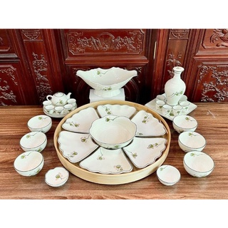 Bộ bát đĩa hoa mặt trời vẽ đài sen.Hàng sứ Bát Tràng.
