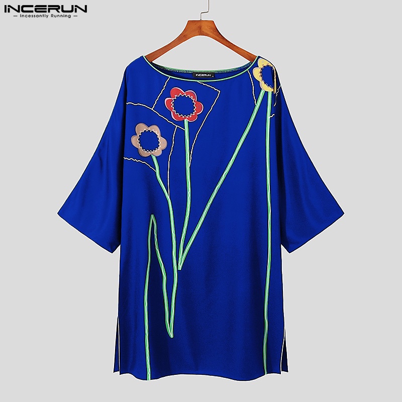 INCERUN Áo Thun Tay Ngắn Dáng Rộng In Hoa Kiểu Vintage Thời Trang Mùa Hè Cho Nam