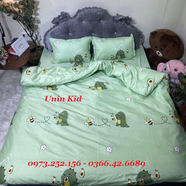 🍍 Bộ 5 Món: Vỏ Chăn + Drap + Vỏ Gối Nằm Lá Tre Nhỏ 🍍 Coton poly cao cấp
