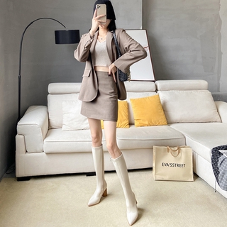 [BlackThrons] 2021 thời trang giày da nữ bốt đùi  cao cổ