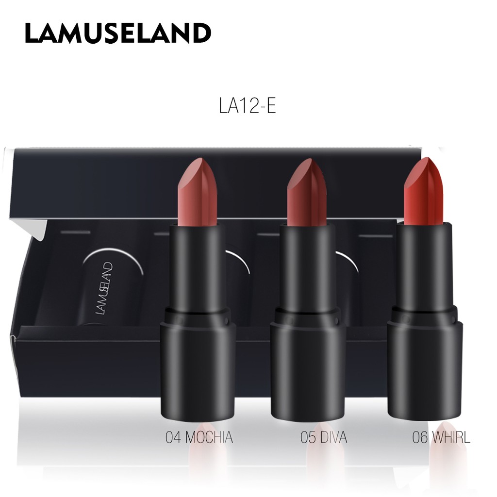 Set 3 thỏi son LAMUSELAND LA12 dưỡng ẩm không thấm nước mềm mịn mỹ phẩm lamuseland chính hãng