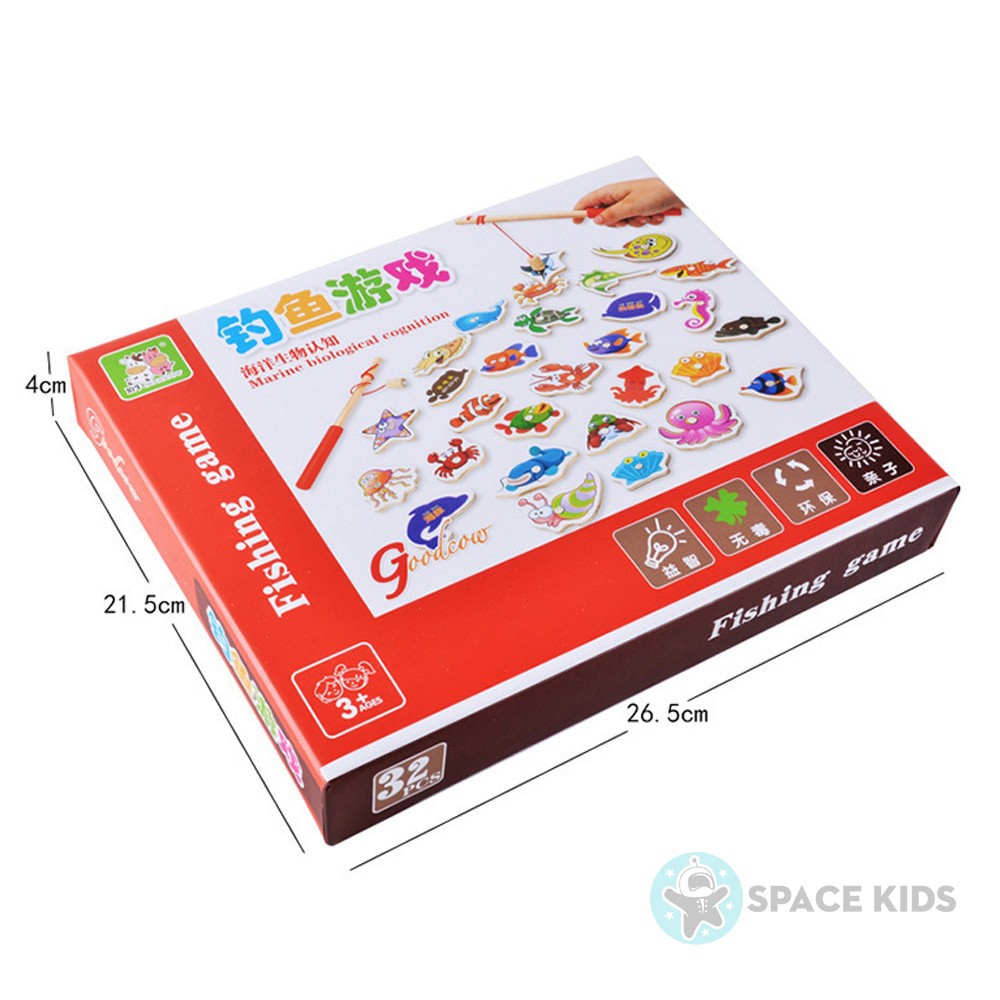 Đồ chơi cho bé Hộp đồ chơi câu cá gỗ gắn nam châm 32 chi tiết Space Kids cho bé vui chơi