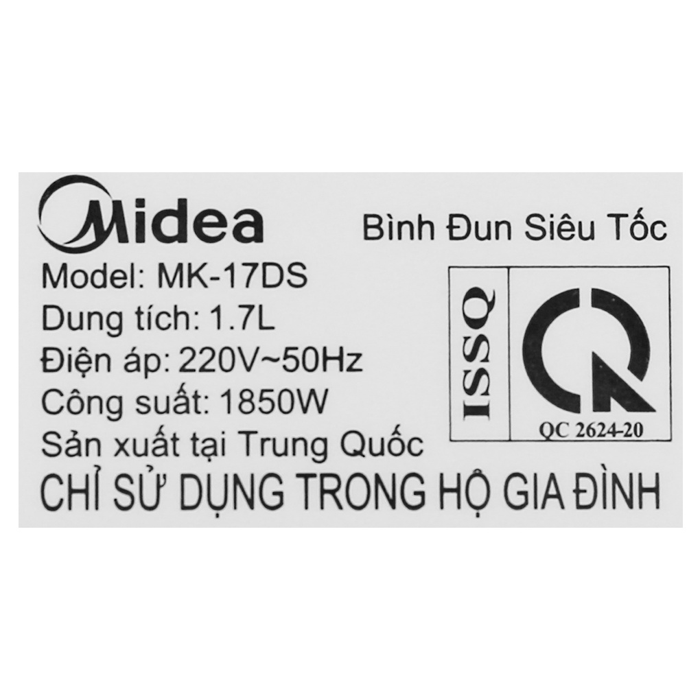 [Mã ELHADEV giảm 4% đơn 300K] Bình đun siêu tốc Midea 1.7 lít MK-17DS