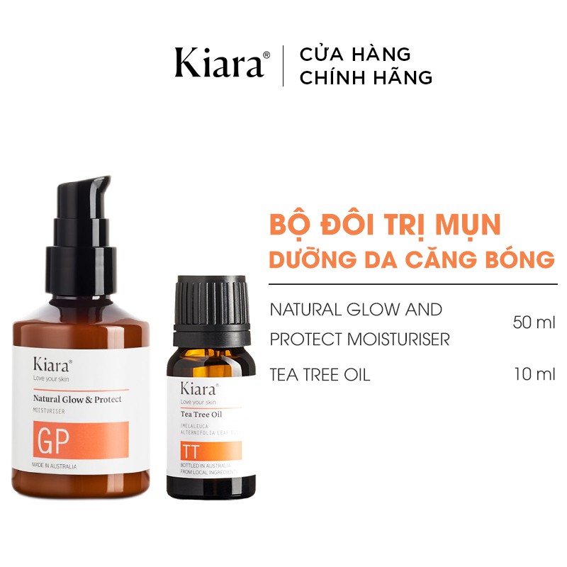 Bộ đôi Chấm mụn Tea Tree Oil 10ml và Kem dưỡng ẩm phục hồi da Kiara Natural Glow &amp; Protect