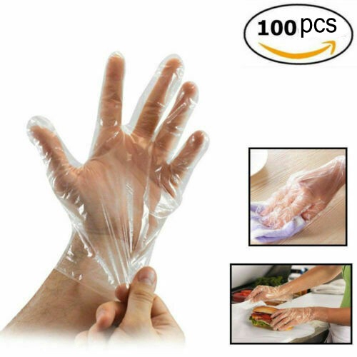 Set 100 găng tay nhựa trong suốt dùng một lần an toàn cho thực phẩm và dịch vụ