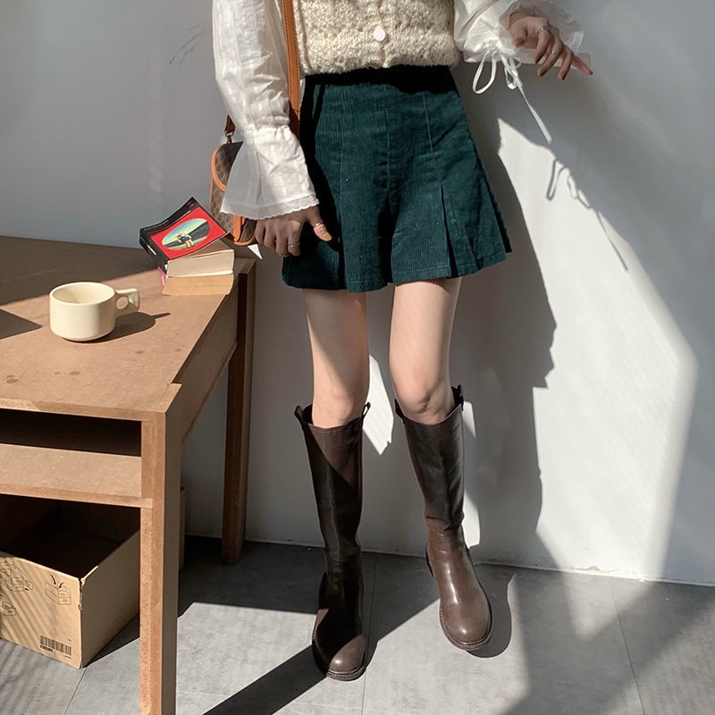 COZOK Chân váy xếp ly lưng cao kiểu dáng đơn giản phong cách retro