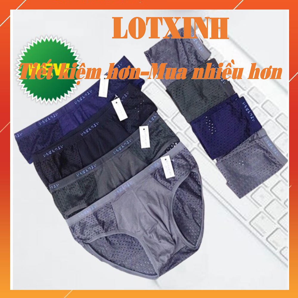 [Hộp 4] Quần lót nam tam giác thông hơi M, Sịp chéo co giãn kháng khuẩn cao cấp LOTXINH