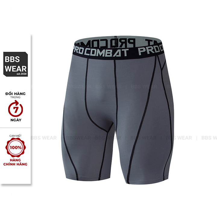 Quần Legging thể thao nam PRO COMBAT Dáng ngắn - Quần giữ nhiệt nam dạng đùi BBS WEAR chuyên GYM Bóng Rổ Đá Banh QL01