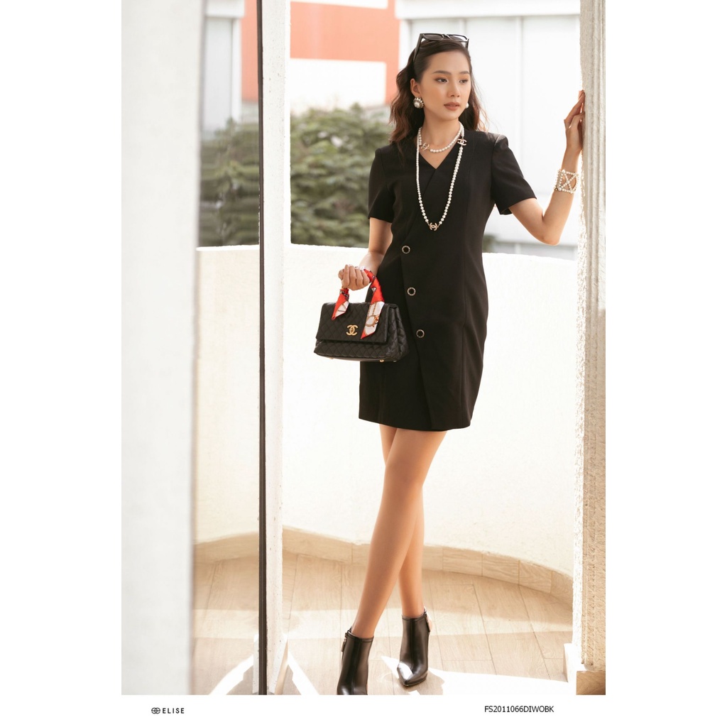 Đầm đen phụ kiện cúc Elise sz XL