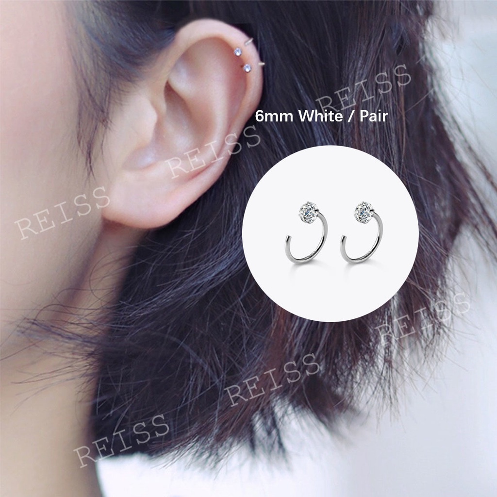 HUGGIES 1 Đôi Bông Tai Mạ Bạc 925 Đính Đá Zircon Dạng Xoắn Không Gây Dị Ứng