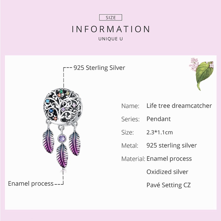 Mặt dây bằng Bamoer bạc 925 hình dreamcatcher độc đáo thời trang