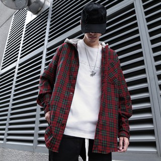 Áo Sơ Mi Hooded Flannel Jacket Màu Đỏ