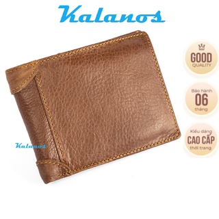 Bóp Ví nam da bò cao cấp màu nâu đỏ Kalanos KBN260-Nau, Ví nam da bò rẻ đẹp viền góc dáng ngang