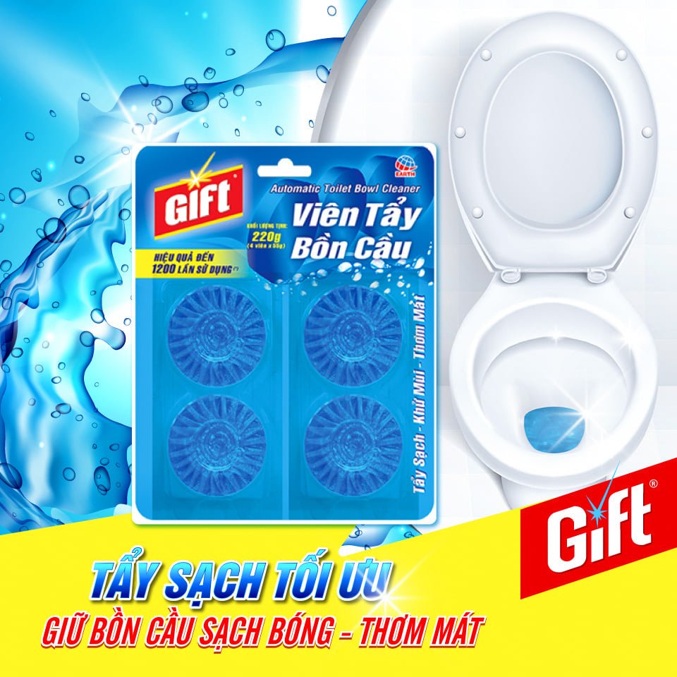 Viên tẩy bồn cầu Gift siêu sạch  Vỉ 4 viên chống bám bẩn thành bồn cầu khử mùi hôi hiệu quả