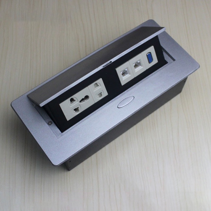 Hộp điện âm bàn, âm sàn - 2 cổng mạng, 1 công VGA, 2 ổ cắm điện