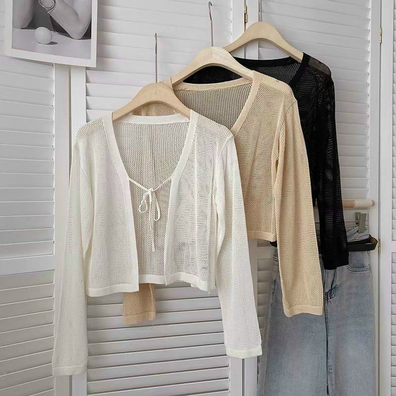 ÁO NỮ CADIGAN KHOÁC NHẸ LƯỚI DÁNG LỬNG CỘT DÂY TRƯỚC 3 MÀU HOT HIT