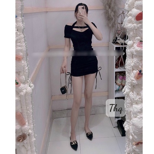 Váy body khoét rút dây lên dáng chuẩn xinh