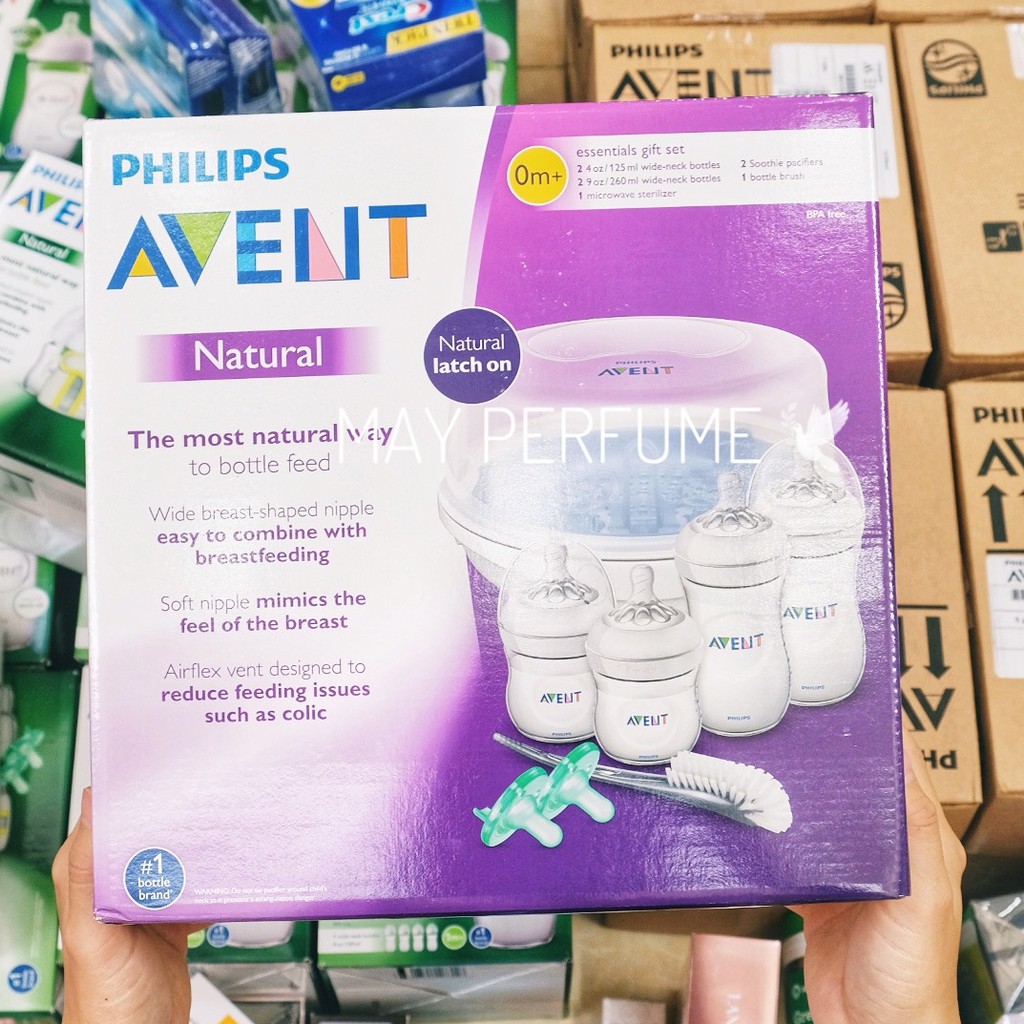 Set Lồng Hấp Tiệt Trùng Hơi Nước Vi Sóng Philips Avent Kèm 4 Bình Avent