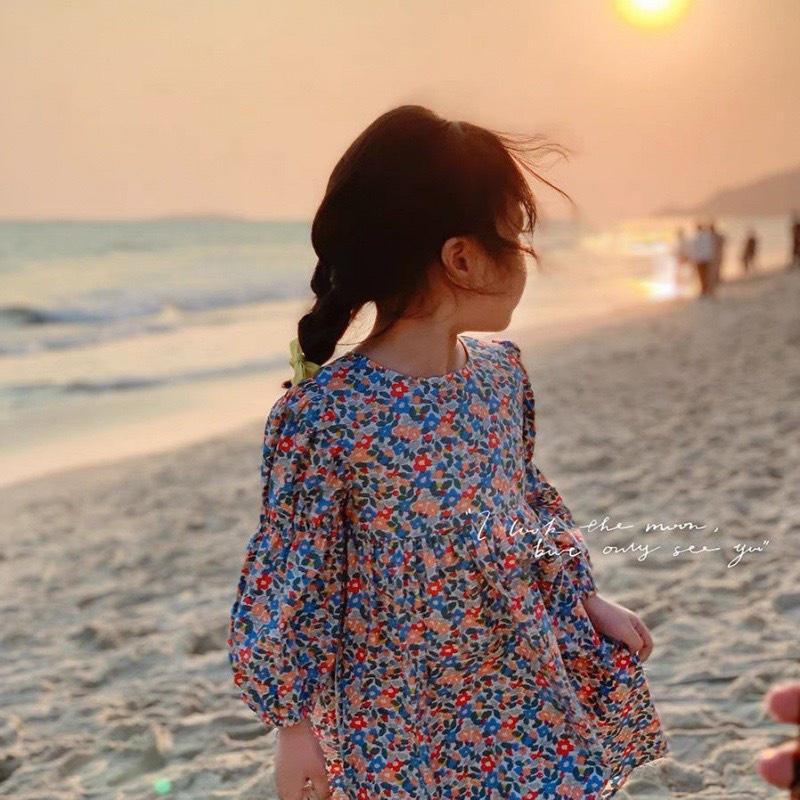 Váy dài tay cho bé gái họa tiết hoa nhí cực xinh Váy thu bé gái T01