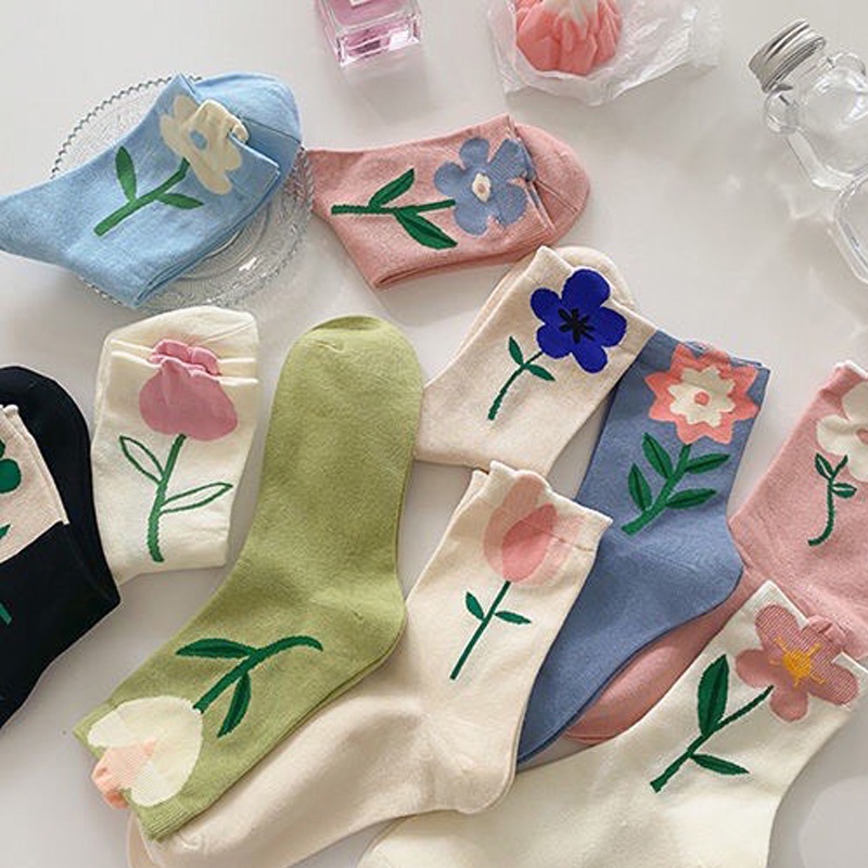 Tất vớ cổ cao nữ thêu hoa dễ thương phong cách vintage nhẹ nhàng xinh xắn thời trang Nhật Hàn dễ phối đồ ABICA TD048