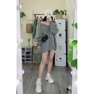 Áo len thừng cổ V form rộng