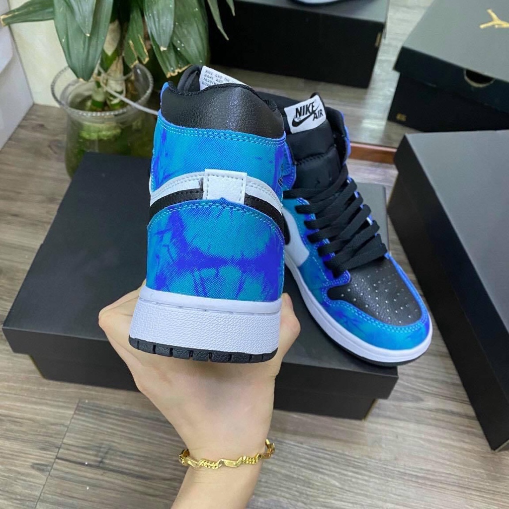 Giày thể thao JD1 Cao Cổ Tie Dye, Hyper Royal, Giầy Jordan 1 xanh loang cao cổ nam nữ full Box