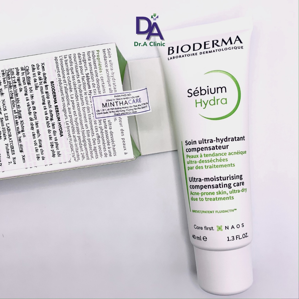 Kem Dưỡng Ẩm Bioderma Xanh Lá Sebium Hydra 40ml giúp giảm mụn và sợi bã nhờn cho da dầu mụn - Dr.A Clinic