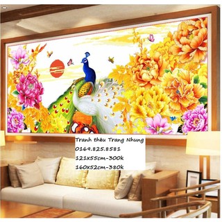 Tranh thêu hoa khai phú quý 121x55cm