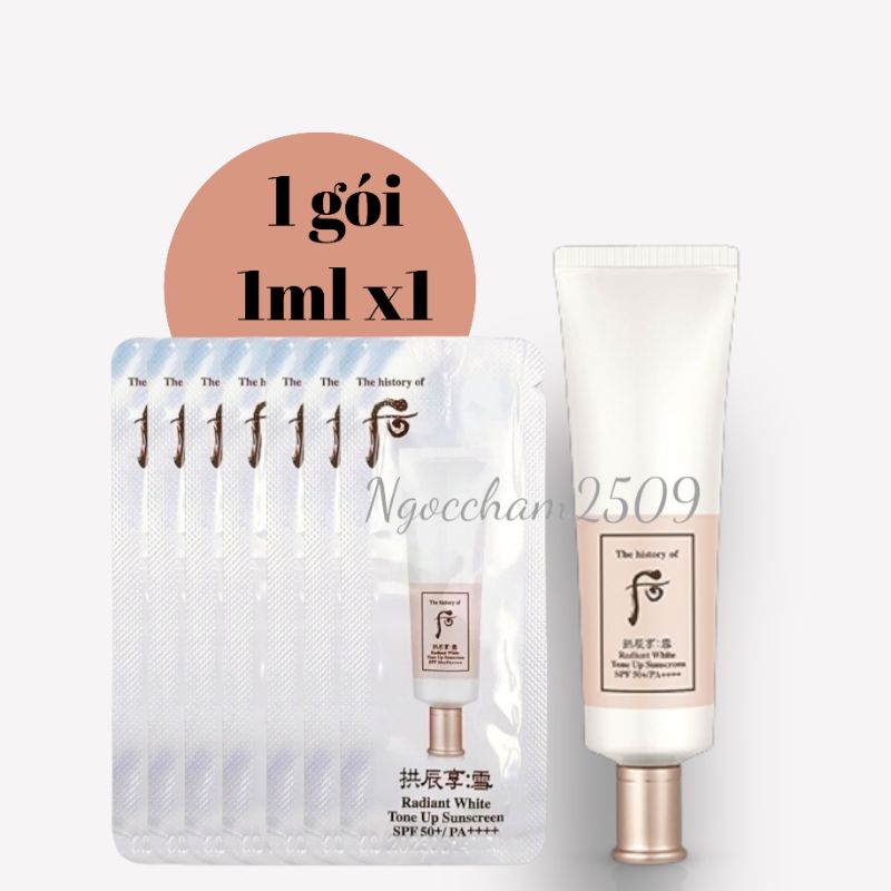 Gói kem chống nắng dưỡng trắng nâng tone da trắng hồng Whoo Radiant White Tone Up Sunscreen