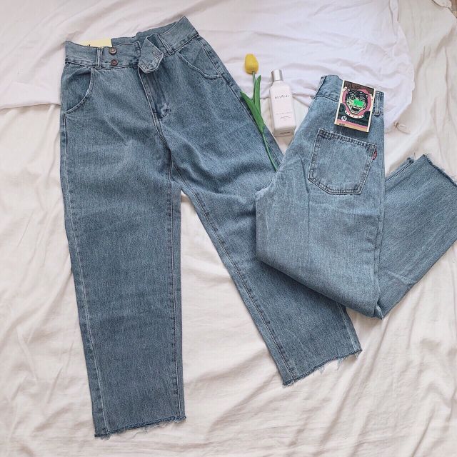 Quần slim baggy jeans hai nút đôi đai dày lưng cao ulzzang kèm ảnh thật | SaleOff247