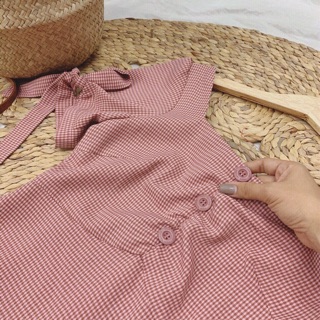 Đầm caro hồng