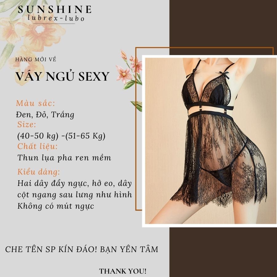 Đầm ngủ ren sexy 2 dây gợi cảm hai dây voan mỏng quyến rũ Màu Đen SUNSHINE HB1534