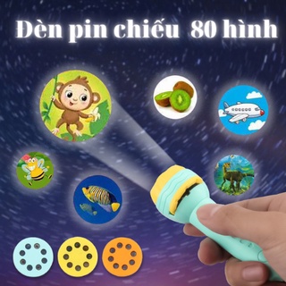 Đèn pin chiếu hình cho bé, đèn pin chiếu 80 hình đáng yêu kích thích tư duy cho bé