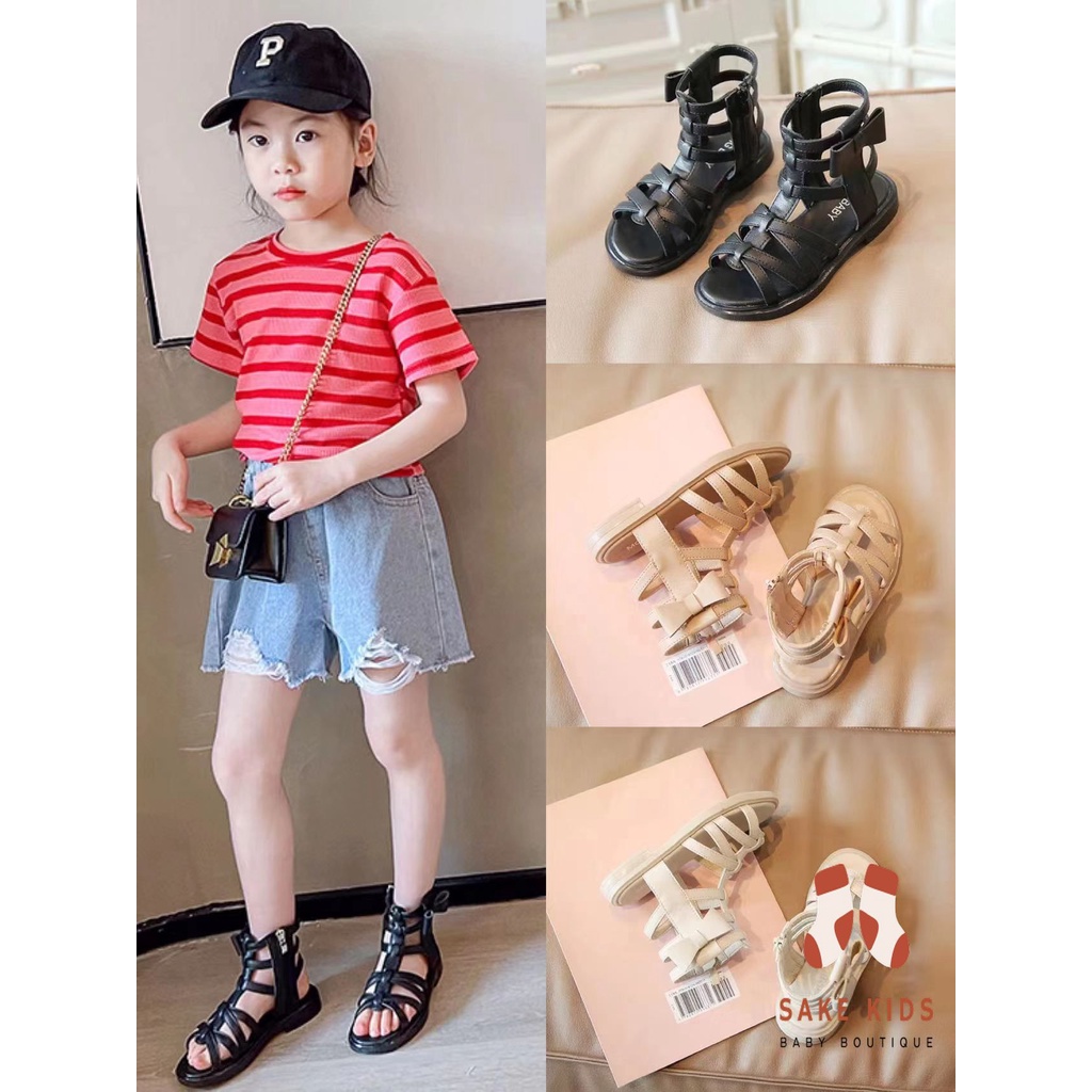 Giày chiến binh bé gái cao cổ quai chéo phối Nơ dễ thương khóa kéo chất da PU siêu mềm phong cách Hàn Quốc MG6001